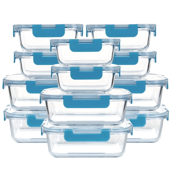 [12-PACK] Glass Food Storage Containers Set, Glass Food Meal Prep Containers with Leakproof Airtight Lids, Perfect for Home Kitchen Office Lunch Portion Control