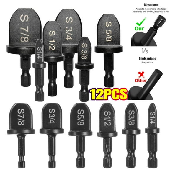 12 PACK HVAC Repairing Set Air Conditioner Copper Tube Expander Swaging Tool Manual Pipe Swage Expander Drill Bit Soft Copper Tubing Bit with 1/4'', 3/8'', 1/2'', 5/8'', 3/4'', 7/8' Bits
