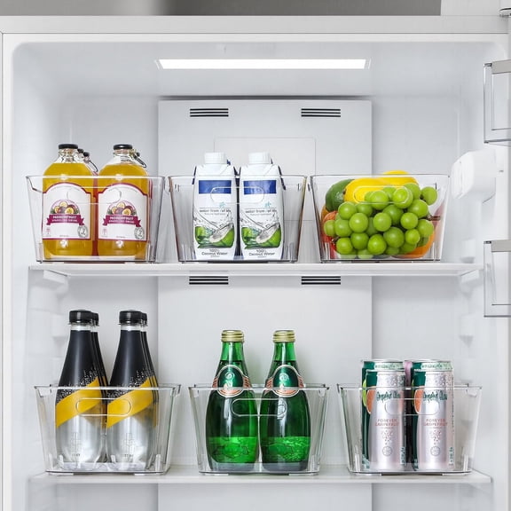 12 PACK Multi-Use Clear Plastic Storage Bins for Organizing w/Labels - Home, Kitchen, Pantry, Bathroom, Office, Cabinet Shelf Organizer Bins - SOHO Collection, RV, Fridge Organization Containers - L