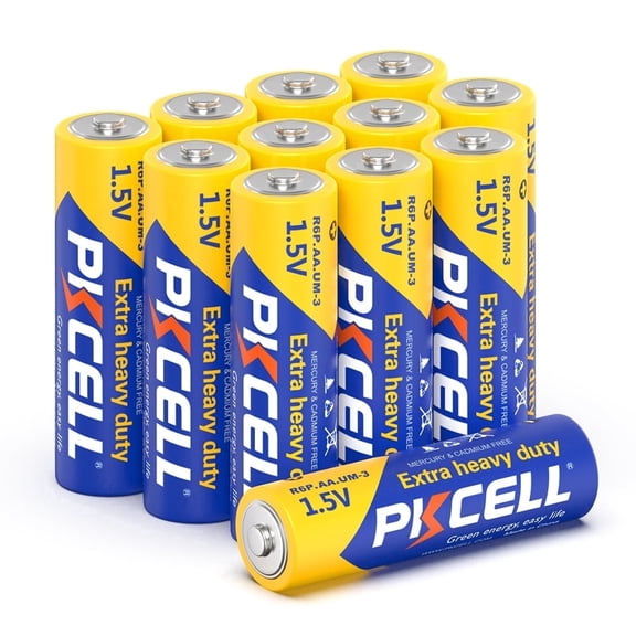 PKCELL Carbon Zinc AA Batteries (12 Pack), 1.5V Extra Heavy Duty Double A Batteries for Remote Control and Clocks