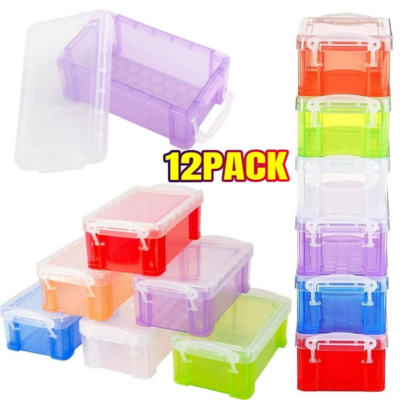 12 PACK Quart Latch Box, Small Clear Plastic Storage Bin with Lid for Jewelry Beads Small Crafts Items Accessories Reusable & Stackab