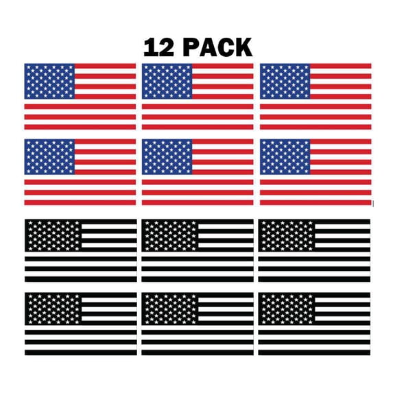 12 PACK! Reflective 3x5 American Flag Stickers, Set of Heavy Duty Waterproof 3" x 5" USA Decals Military Mailbox Car Truck Auto RV Labels