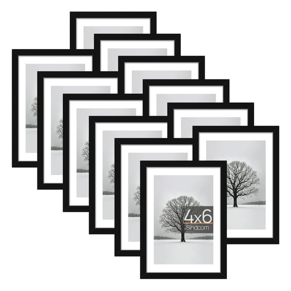 Sindcom 12 Pack 4x6 Picture Frames,Display Pictures 3.5x5 with Mat or 4x6 Without Mat,Gallery Wall Photo Frames, Black