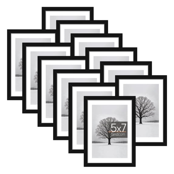 Sindcom 12 Pack 5x7 Picture Frames,Display Pictures 4x6 with Mat or 5x7 Without Mat,Gallery Wall Photo Frames, Black