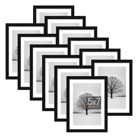 Sindcom 12 Pack 5x7 Picture Frames,Display Pictures 4x6 with Mat or 5x7 Without Mat,Gallery Wall Photo Frames, Black
