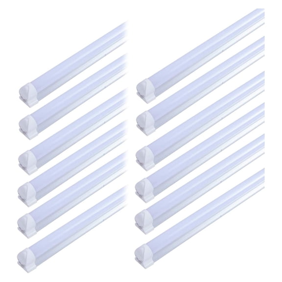 12 PACK T8 LED Integrated Single Fixture,4FT 24W,6500K Super Bright White,Linkable LED Utility Shop Light,4 Foot Ceiling and Under Cabinet Light,Corded electric with built-in ON/OFF switch,Milky Cover