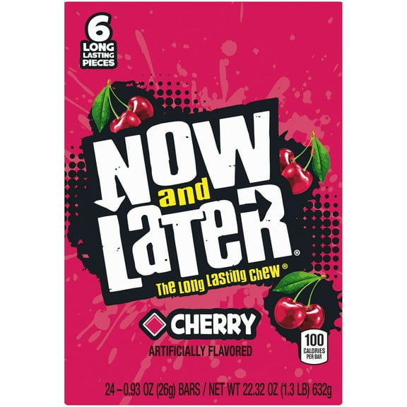 12 PACKS : NOW&LATER CHANGEMAKERS BARS CHERRY - 25c 6 pcs Each