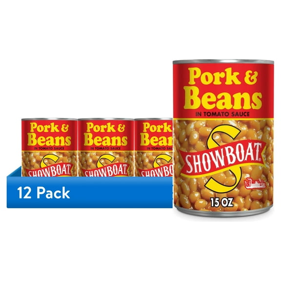 (12 pack) Bush's Showboat Pork and Beans, Canned Beans in Tomato Sauce, 15 oz