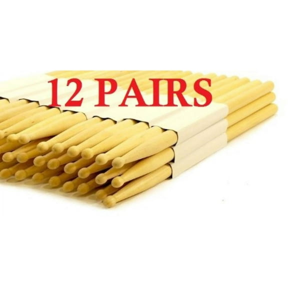 12 PAIRS - 5B WOOD TIP NATURAL MAPLE DRUMSTICKS PRO 24 DRUM STICKS NEW