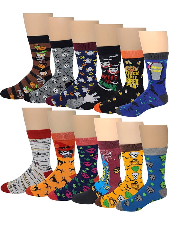 12 PAIRS Men Assorted Halloween Design Dress Socks