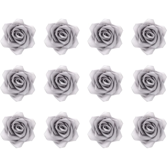 12 PC Rosas Eternas Heads for Wedding Quinceanera Bouquets, Valentine's Day Floral Arrangements, Rose Flower Corsages, Headbands, DIY Home , Ribbon Craft Flowers (Silver)