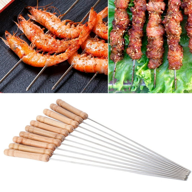 Minatee 12'' Barbecue Skewers Stainless Steel with Wood Handle