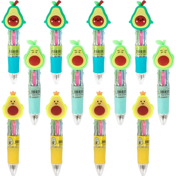 12 PCS 0.5mm 4-in-1 Multicolor Cute Ballpoint Pens, Retractable Colored Shuttle Pens forAdults Teens, Fun Cartoon Gel Pens  for Office  Home Supplies Gifts (Avocado)
