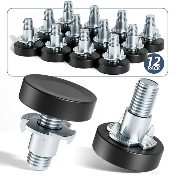 12 PCS 1/4"-20 UNC Thread Adjustable Levelers, Furniture Leveling Feet with T-Nuts, Leg Levelers Table Feet Screw on for Deak, Chairs, Stool Legs, Cabinet