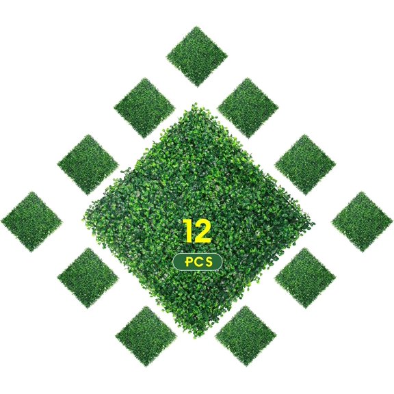 12 PCS 20"x 20" Artificial Boxwood Panels Topiary Hedge Plant, Privacy Hedge Screen Sun Protected Suitable for Outdoor, Indoor, Garden, Fence, Backyard and Decor (12, 20"x 20")