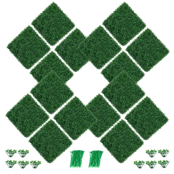 12 Pcs 20"x20" Artificial Boxwood Grass Wall Panels with Zip Ties, Privacy Fence Screen for Garden, Yard, Backdrop & Wall Decor