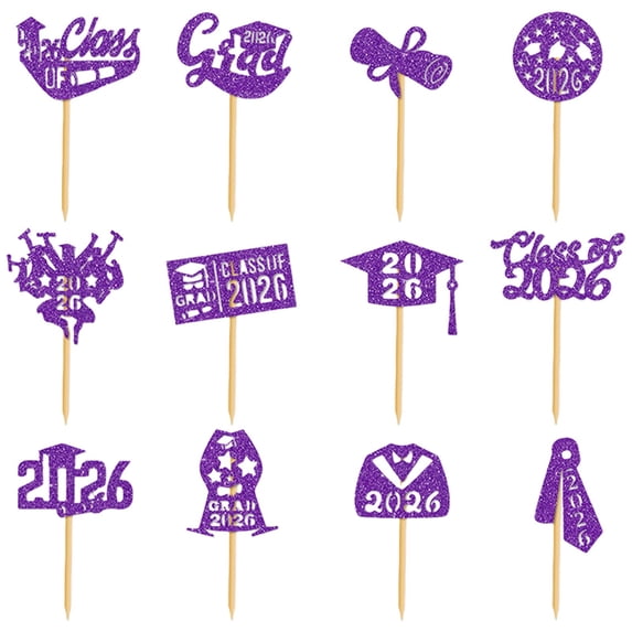 12 PCS 2026 Graduation Theme Cupcake Toppers, Clearance, Glitter Class of 2026 Diploma Grad Cap Cupcake Picks 2026 Graduation Theme Party Cake Decorations Supplies(E)