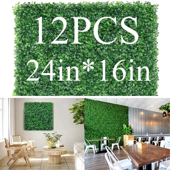 12 PCS 2416 Inch Artificial Boxwood Grass Wall Panels 32 Sq.Ft Weather Resistant Faux Greenery Wall Backdrop for Outdoor Fence Garden Indoor Decor