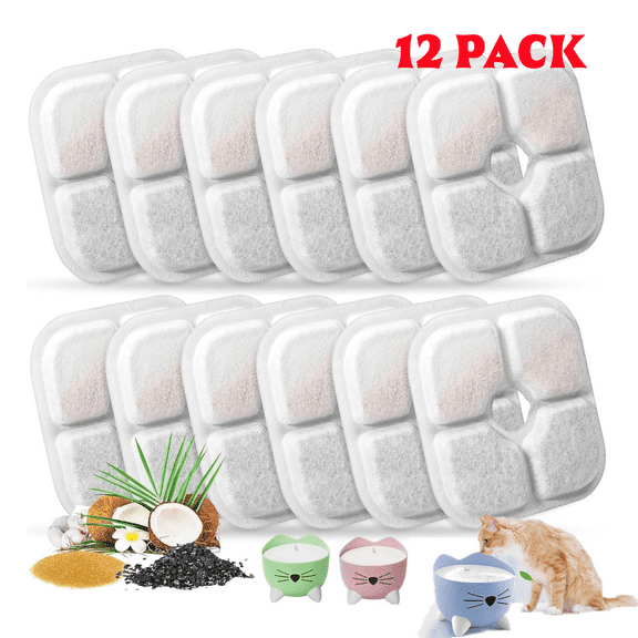 12 PCS Pack Pet Fountain Filters for Catit PIXI Cat Drinking Fountain, Replacement Triple Action Water Filter with Ion-exchange Resin & Activated Carbon
