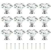 [12 PCS] 30mm Crystal Clear Glass Cabinet Drawer Pulls, Attom Tech Diamond Shape Cupboard Knobs with Screws for Kitchen, Dresser, Cupboard, Bathroom, Wardrobe (1.2 inch / 30 mm)