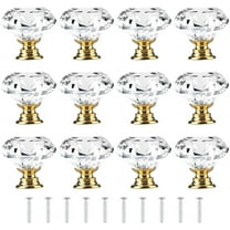 [12 PCS] 30mm Crystal Clear Glass Cabinet Knobs Drawer Pulls Golden Base , Tomorotec Diamond Shape Cupboard Knobs with Screws for Kitchen, Dresser, Cupboard, Bathroom, Wardrobe (1.2 inch / 30 mm)