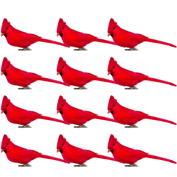 12 PCS 5.5 Inch Artificial Red Cardinal Birds Clip-Christmas Cardinal Birds Clip for Christmas Tree Ornament Decorations, Arts and Crafts
