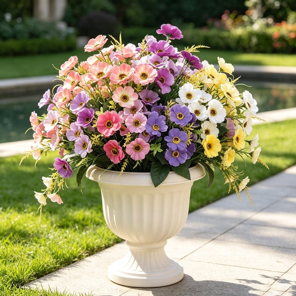 12 PCS 6 Multicolor Artificial Flowers for Outdoor Summer Decor,12 Bunches of Lifelike Artificial Cherry Blossoms,Perfect for Planters,Porches, Patios,Gardens,and Home Greenery