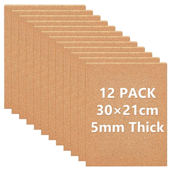 12 PCS A4 Cork Sheets 11.7x8.2 Inch Self Adhesive Cork Sheets Rectangle Cork Board Tiles for Coasters Wall Art Bulletin Boards(5mm Thick)