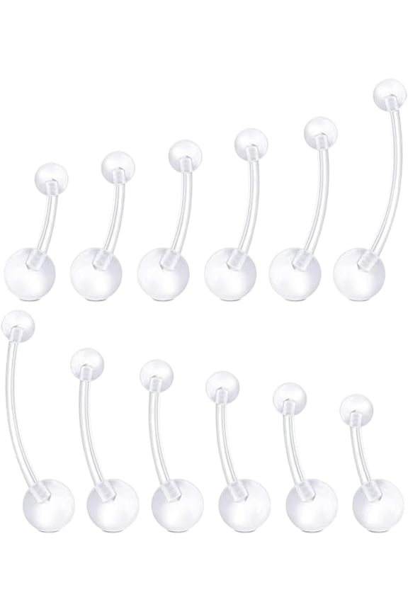 12 PCS Acrylic Clear Curved Barbell, Pregnancy Belly Bar, Maternity Belly Button Rings, Plastic Replacement Balls, Suitable for All Ages and Occasions