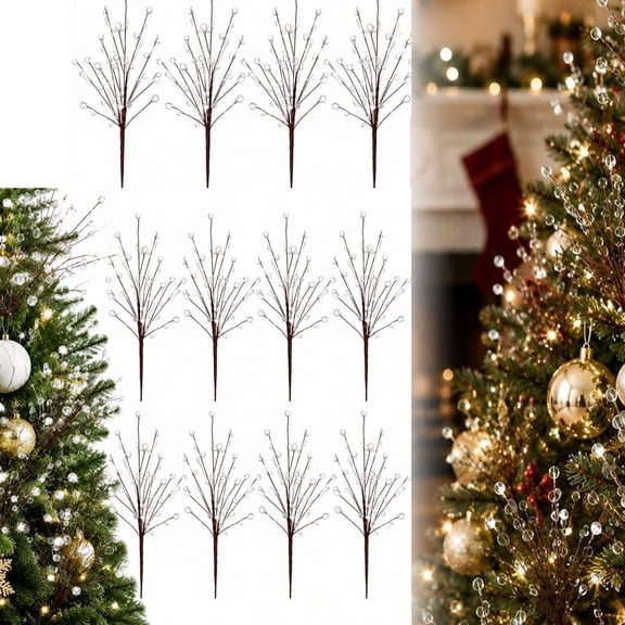 12 PCS Acrylic Crystal Picks for Christmas Tree, 11.8 Inch with Bead Drop