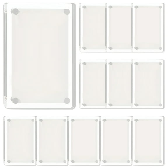12 PCS Acrylic Picture Frames for Fridge, Clear Photo Frames 3.5 x 2.4 Inches, Double-Sided Transparent Frame, Strong Adhesive Hold, Easy-to-Change Display for Photos, Office and Home Dcor