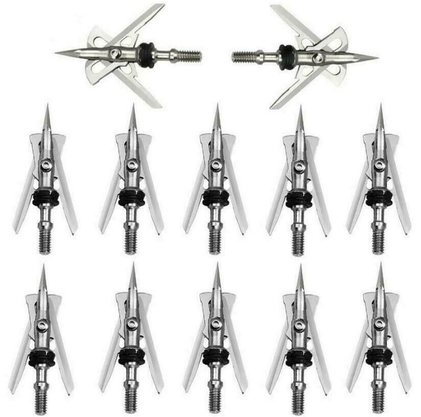 12 PCS Archery Hypodermic Broadheads 2" Dia Expandable Arrowheads 2