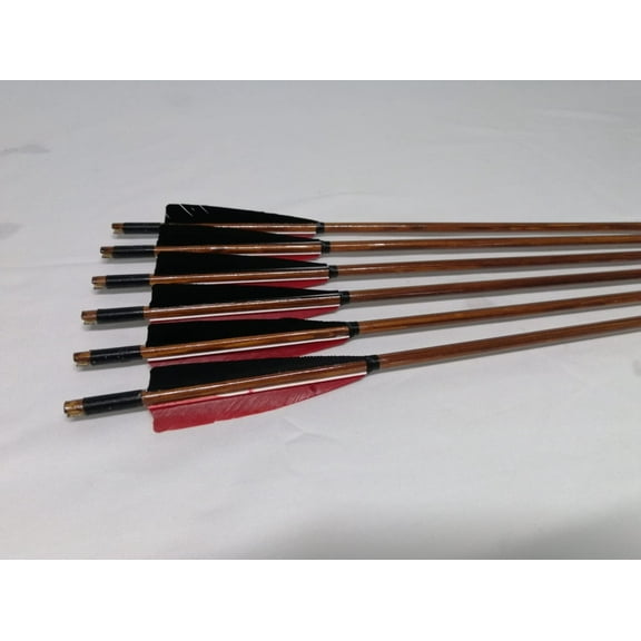 12 PCS Archery Wooden Arrow Hunting Archery For Recurve Longbow Bow Shoot with Red Black Turkey Feathers Christmas Gift