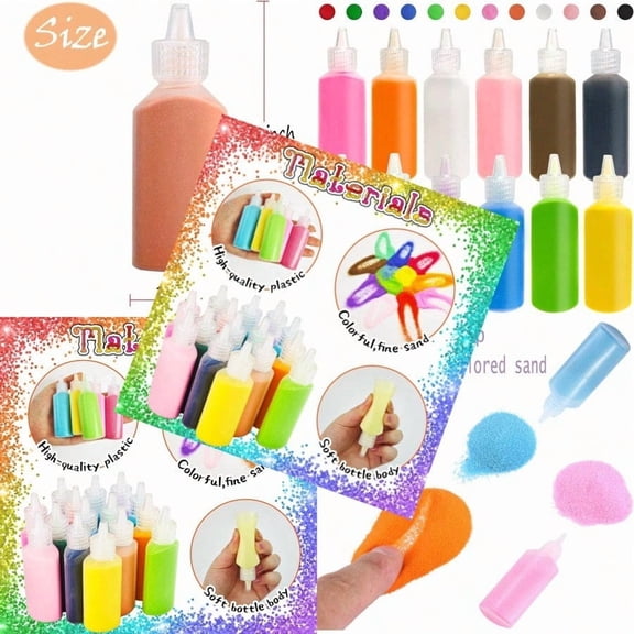 12 PCS Art Sand1.25oz Bottles DIY Arts and Crafts Kit Scenic Sands for Arts Crafts Terrarium Sands Play DIY Drawing Sandbox Wedding Sand for Decorations and Crafty Collection Sand Bottles