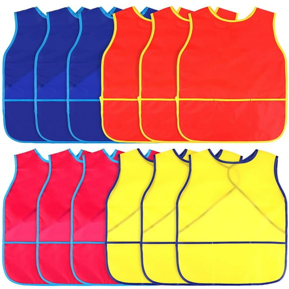 12 PCS Art Smock for Kids Waterproof Painting Aprons Sleeveless Smocks Ages 5-8