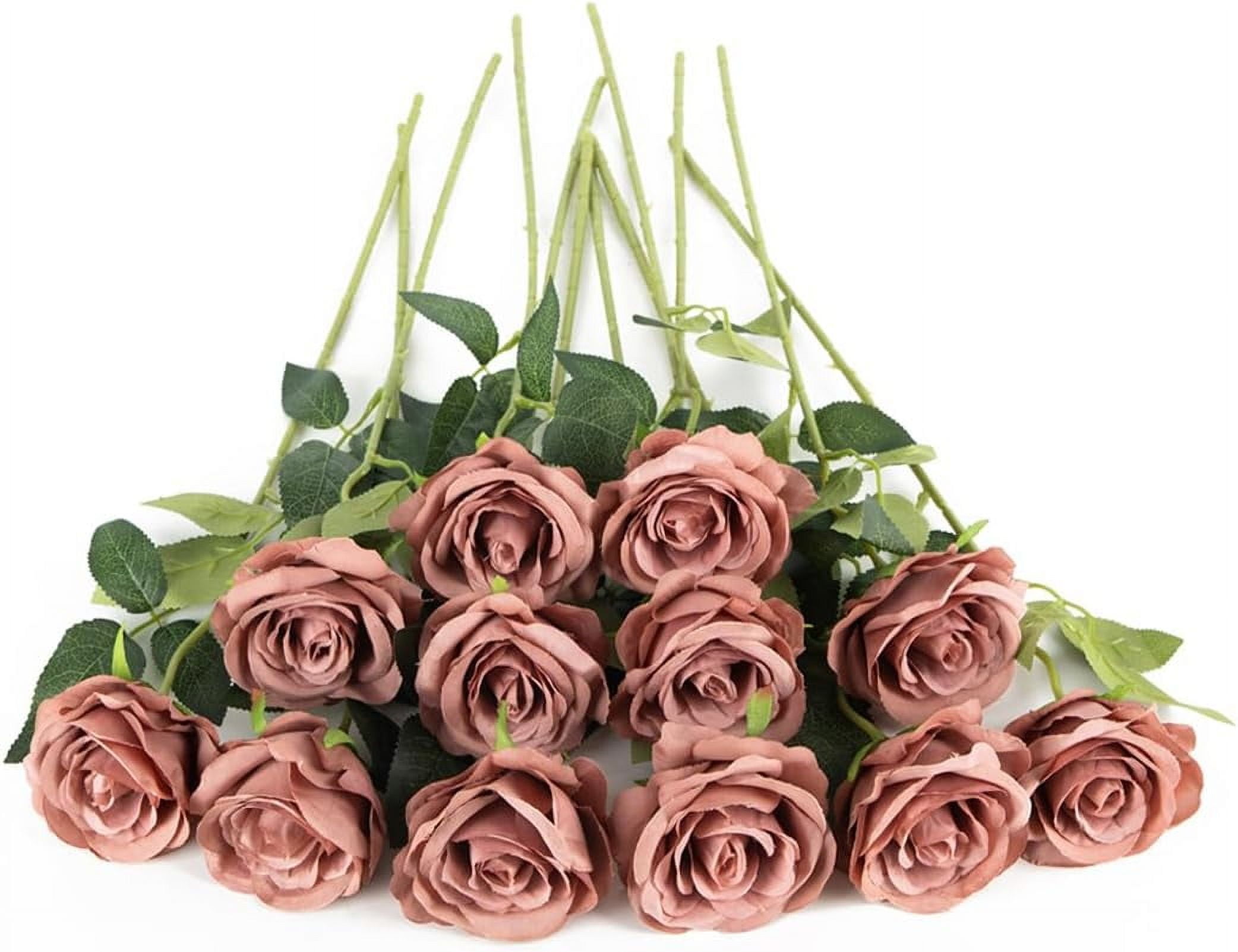 12 PCS Artificial Flowers Black Roses, Fake Silk Flower Long Stem ...