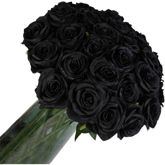 12 PCS Artificial Flowers Black Roses, Fake Silk Flower Long Stem Artificial Black Rose for Halloween Home Wedding Party Decorations(Black)