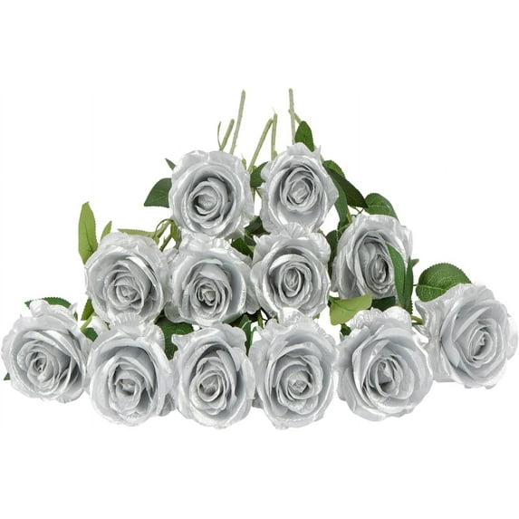 12 PCS Artificial Flowers Black Roses, Fake Silk Flower Long Stem Artificial Black Rose for Halloween Home Wedding Party Decorations(Black)