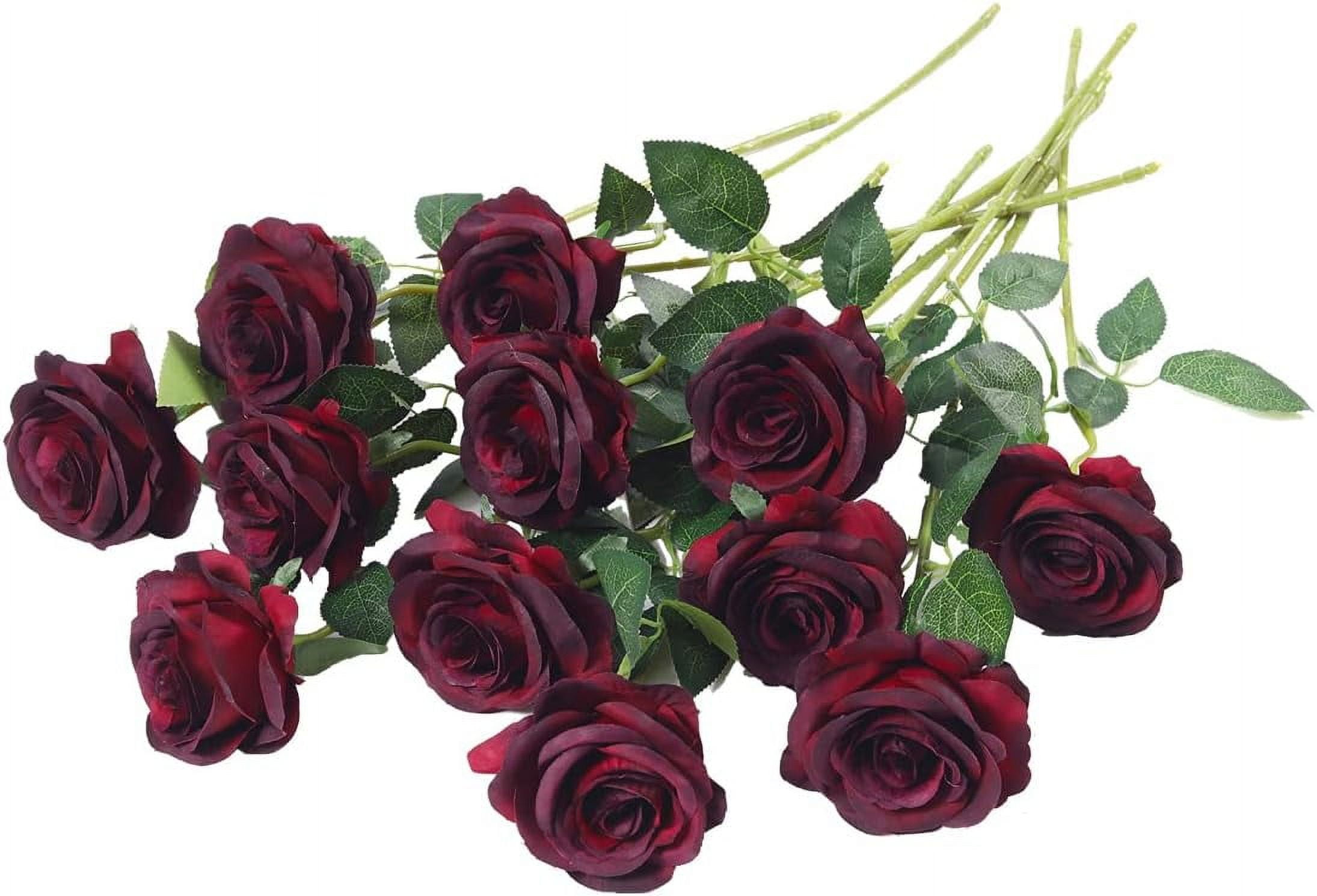 12 PCS Artificial Flowers Black Roses, Fake Silk Flower Long Stem ...