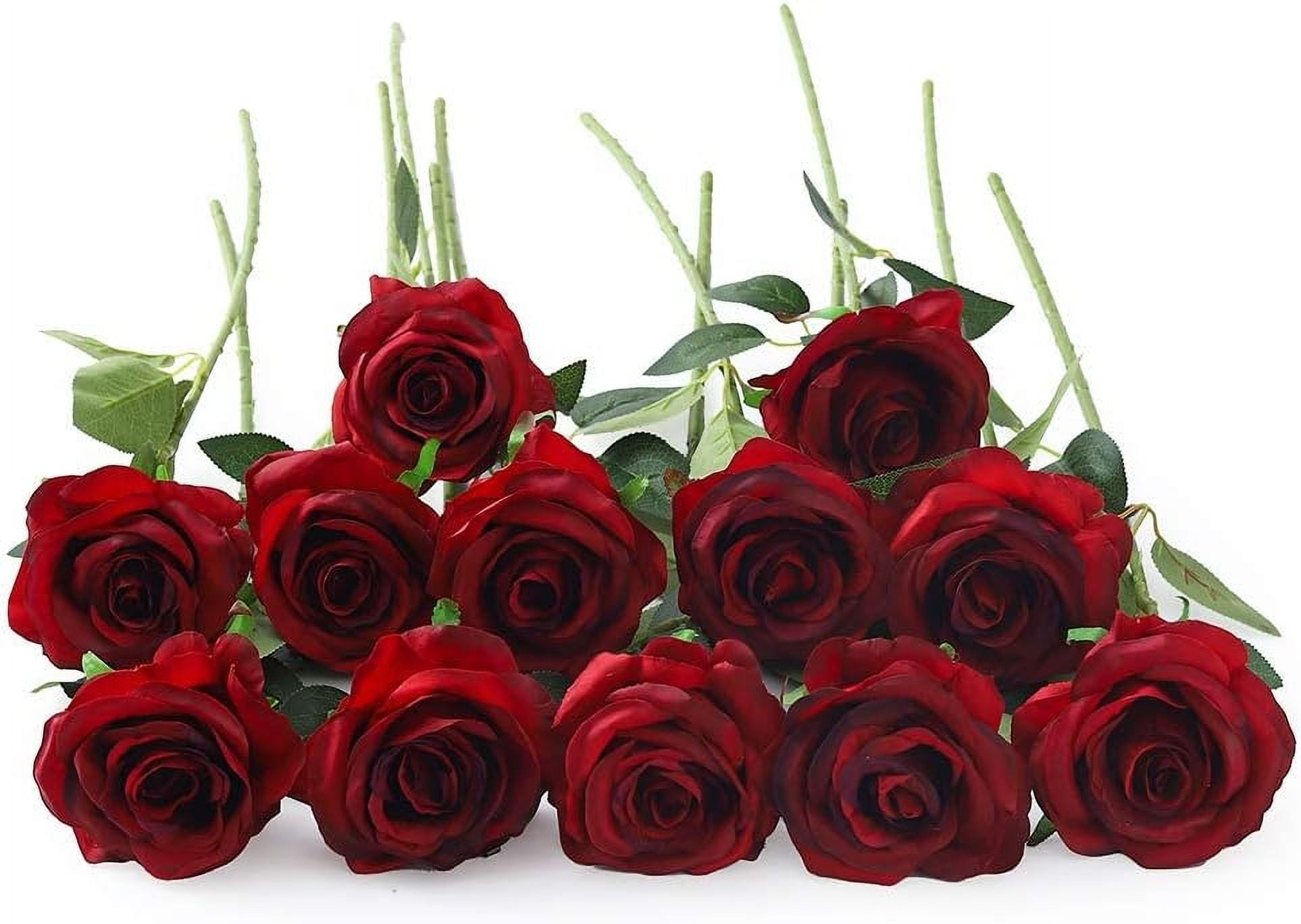 12 PCS Artificial Flowers Black Roses, Fake Silk Flower Long Stem ...