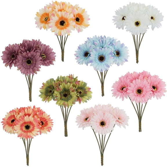 12 PCS Artificial Flowers Fall Fake Gerbera Daisies Flowers Fake Daisy Faux Flowers Bouquets Silk Flowers Arrangements for Wedding Bridal Bouquet Party Home Table Decor