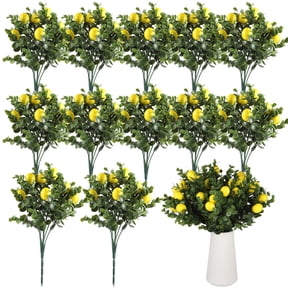12 PCS Artificial Lemon Branches, Faux Yellow Lemons with Flexible Green Stems, Easy to Shape Realistic Fruits, Vibrant Lemon Branch for Table Centerpiece, Kitchen, Home, Seasonal Decor