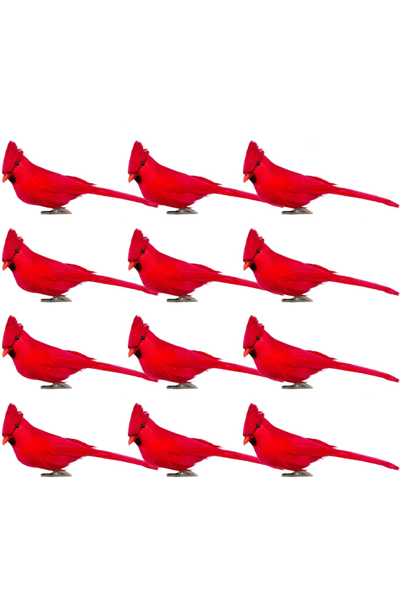 12 PCS Artificial Red Cardinal Birds with Clip-5.5 Inch Christmas Cardinal Birds Clip for Christmas Tree Ornament Decorations, Arts and Crafts