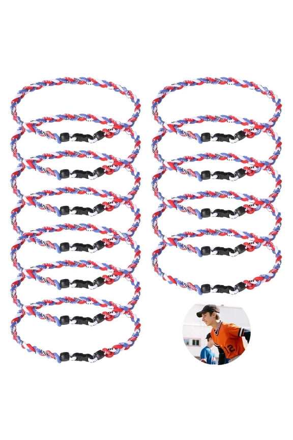 12 Pcs Baseball Necklaces for Athletes, 19.7 Inches Three-strand Braided Cord Baseball Necklace, Baseball Fan Gift for Adults in Sports, Parties, Athletic Events, Baseball Team Keepsake