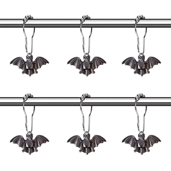 12 PCS Bat Shower Curtain Hooks, Stainless Steel Rustproof Curtain Rings, Halloween Haunted House Decorations for Party Home Decor