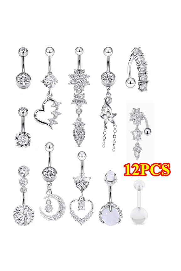 12 PCS Belly Button Ring Belly Rings Surgical Steel Belly Button Ring Navel Rings for Women