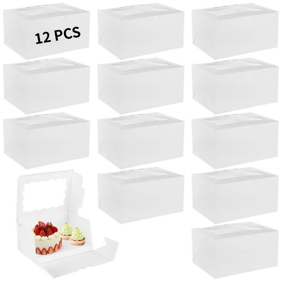 12 PCS Bento Cake Box with Cupcakes, White Packaging Boxes for Cupcakes, Mini Cakes, and Egg Tarts, Includes Clear Window, Ideal for Gifts and Bakery Packaging