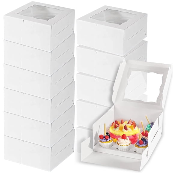 12 Pack Bento Cake Box Combo with Window, Holds 5 Cupcakes & 1 Mini Cake - White Bakery Boxes for Wedding Party Dessert Gift Packaging