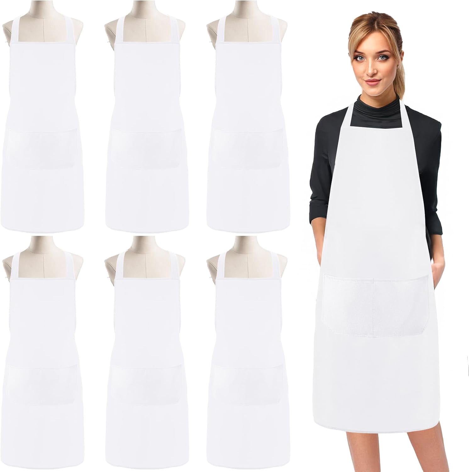 12 PCS Bib Apron,White Aprons Bulk with 2 Pockets,Unisex White Plain ...