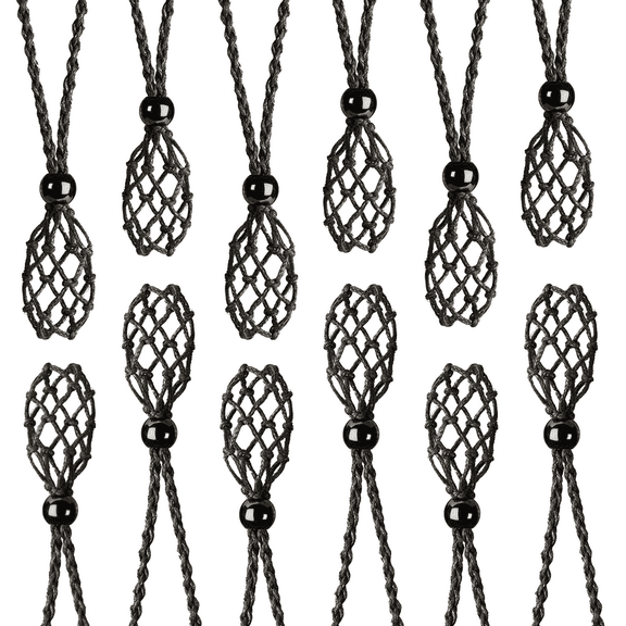 12 PCS Black Crystal Cage Necklace Holder Necklace Cord Empty Stone Holder Pendant Stone Holder Replacement Hand-Woven Necklace Cord with Adjustable Length